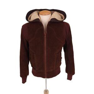Vintage RARE Ransom Clothing Suede Leather Pile Lined Jacket Hooded Y2K Size XS